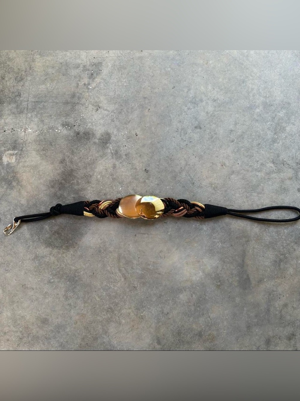brown & black braided leather belt with gold centerpiece